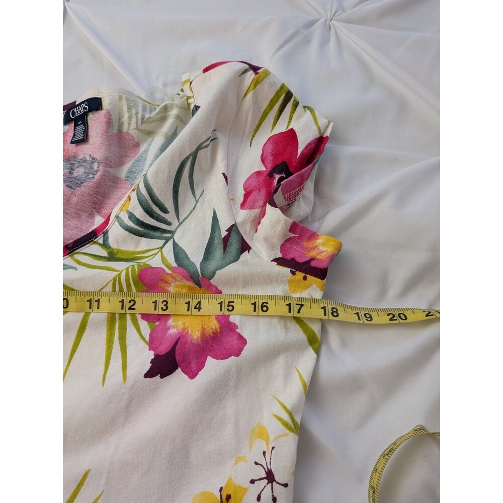 Chaps Maxi Dress sz L Cream Pink Multi Floral 100% Cotton Knit Tropical Hawaiian - Picture 12 of 13